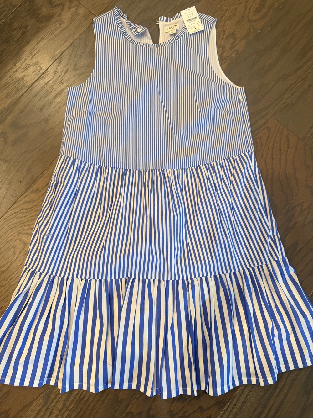 J. Crew Blue and White Striped Sleeveless Tiered Sundress